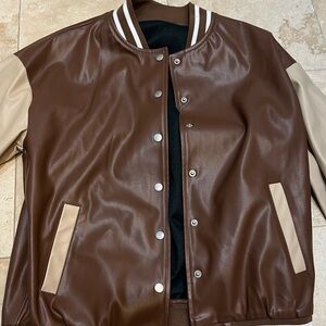 brown bomber jacket